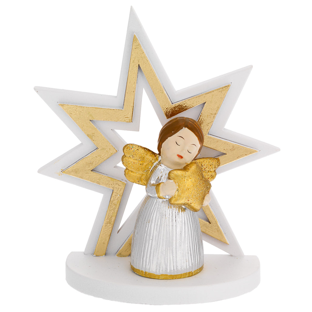 Bagutta Decorazione Natalizia Albero a Stella Oro con Angioletto 12,5 cm
