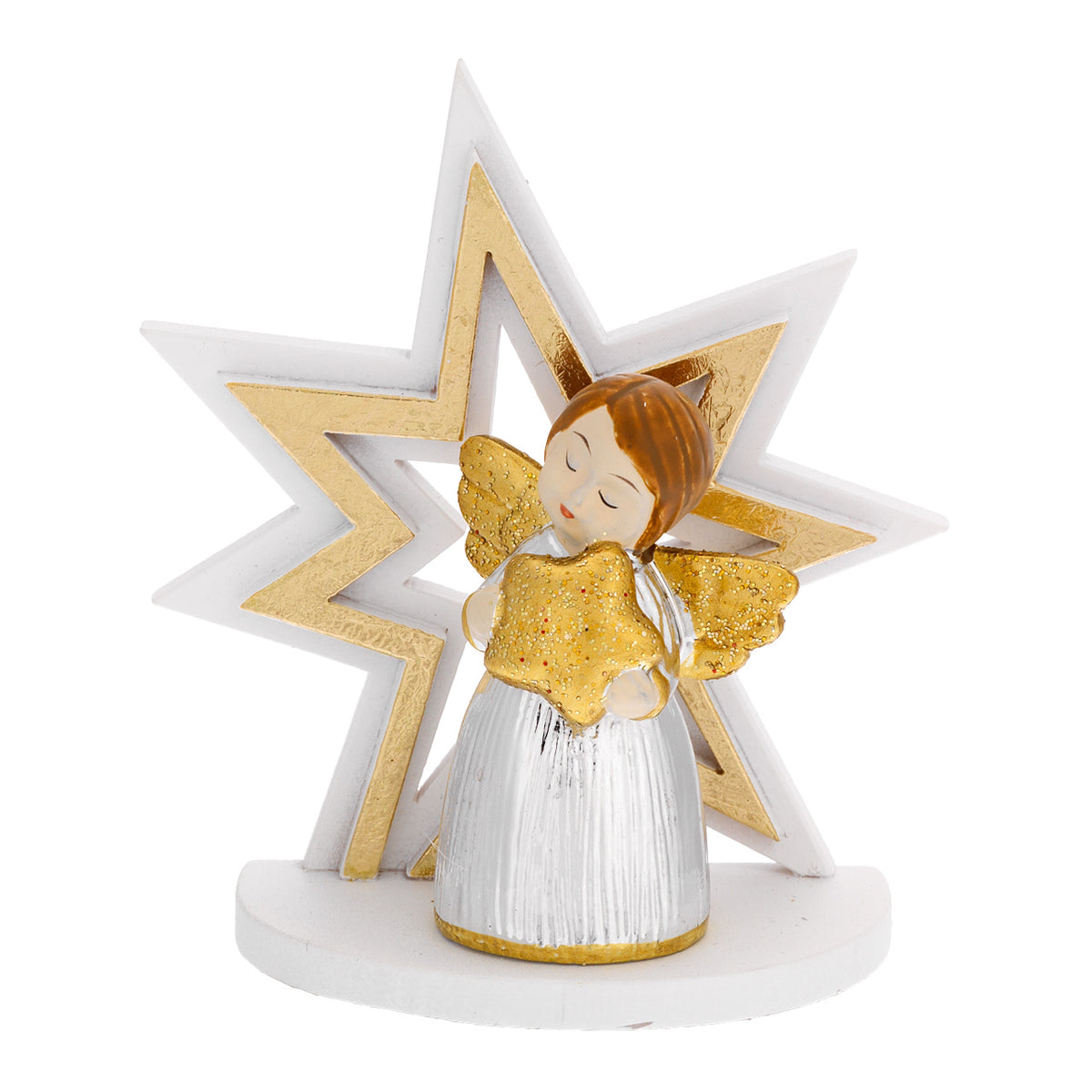Bagutta Decorazione Natalizia Albero a Stella Oro con Angioletto 8,5 cm