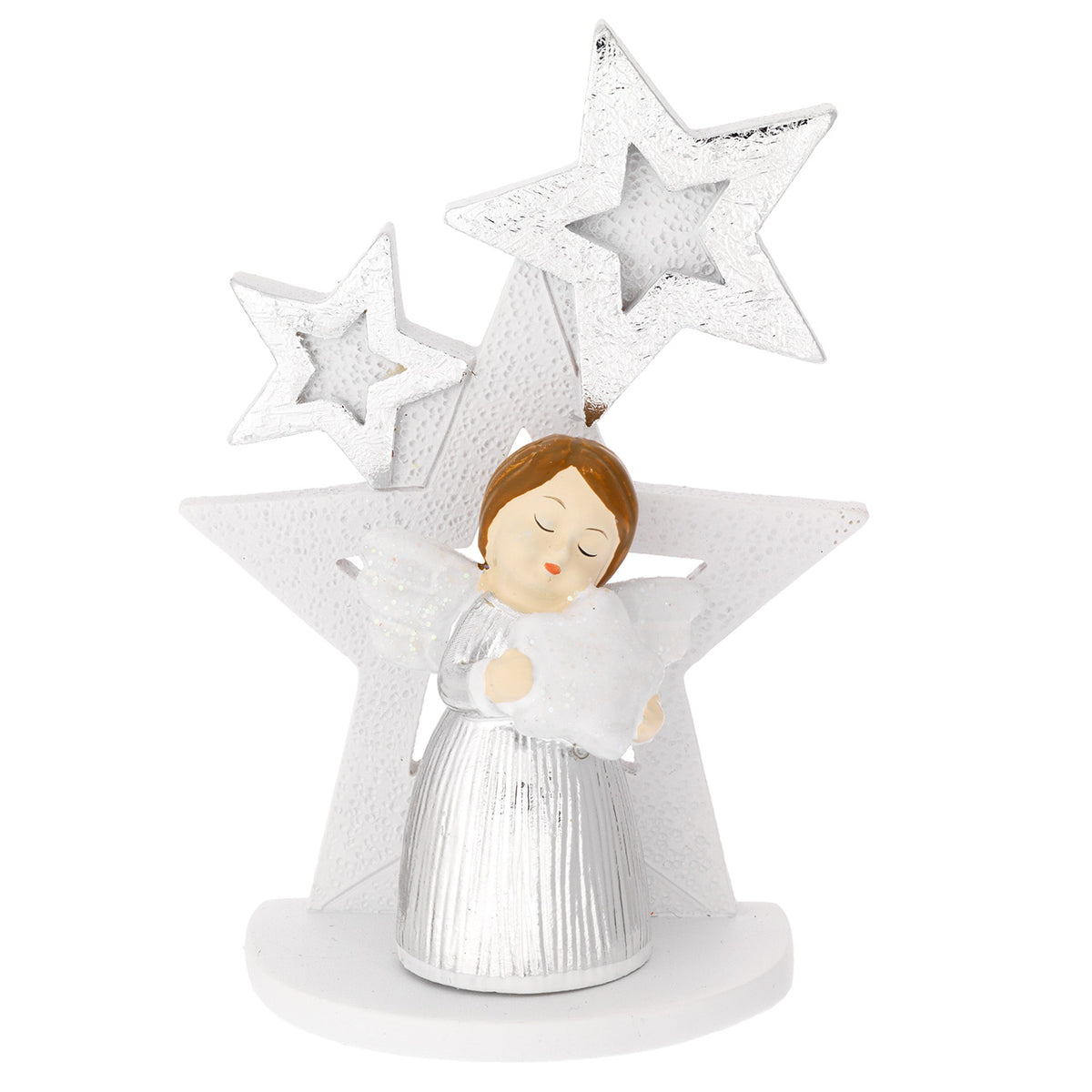 Bagutta Decorazione Natalizia Albero Multistelle Argento con Angioletto 12,5 cm