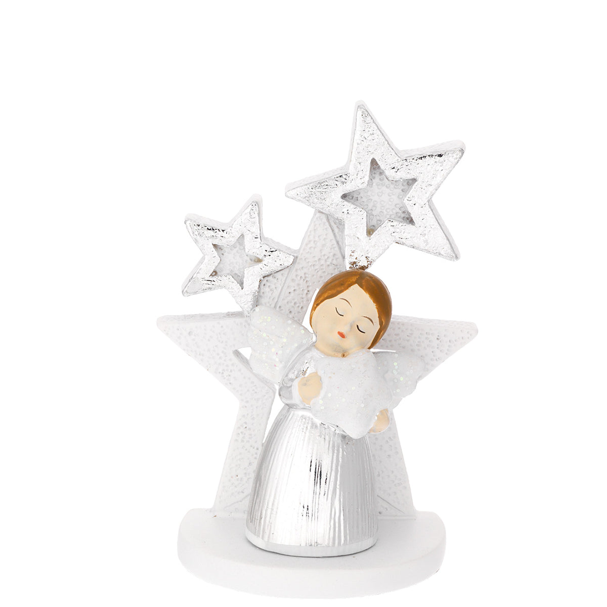 Bagutta Decorazione Natalizia Albero Multistelle Argento con Angioletto 8,5 cm