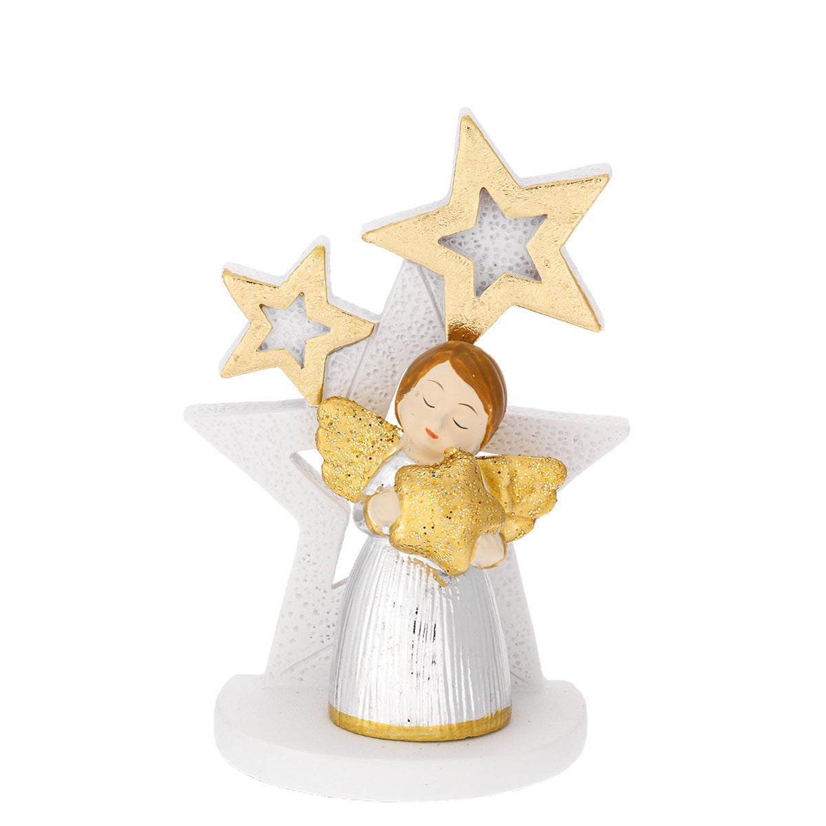 Bagutta Decorazione Natalizia Albero Multistelle Oro con Angioletto 8,5 cm