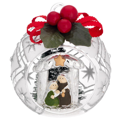 Bagutta Sfera Natalizia con Presepe in Capanna ad Arco Finitura Argento Diametro 8 cm