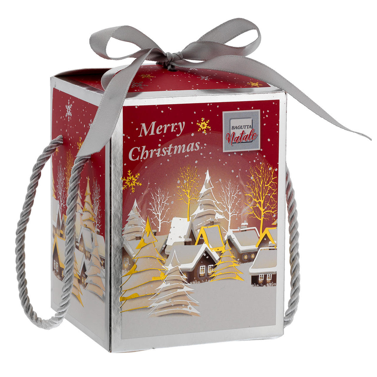 Bagutta Sfera Natalizia con Presepe Rosso e Bianco in Capanna Finitura Oro Diametro 8 cm