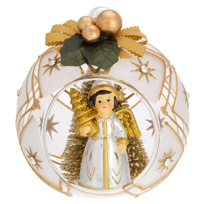 Bagutta Sfera Natalizia con Angelo e Albero Finitura Oro Diametro 10 cm