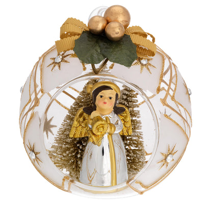 Bagutta Sfera Natalizia con Angelo e Campanelle Finitura Oro Diametro 10 cm