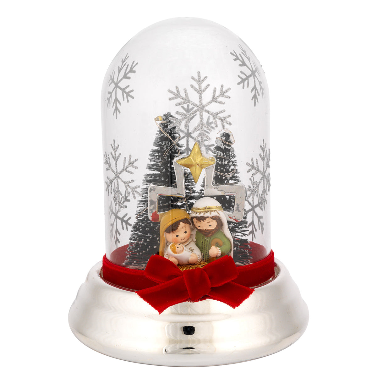 Bagutta Cupola Natalizia Luminosa Argento con Presepe e Capanna 13 cm