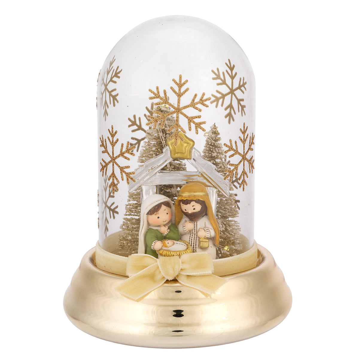 Bagutta Cupola Natalizia Luminosa Oro con Presepe e Capanna 13 cm