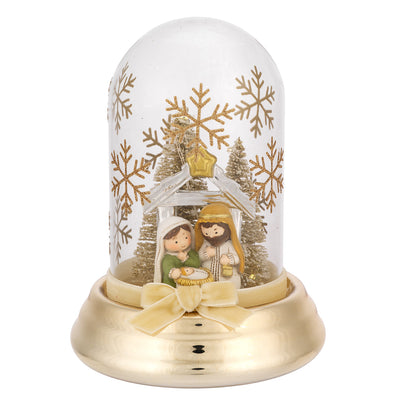 Bagutta Cupola Natalizia Luminosa Oro con Presepe e Capanna 13 cm
