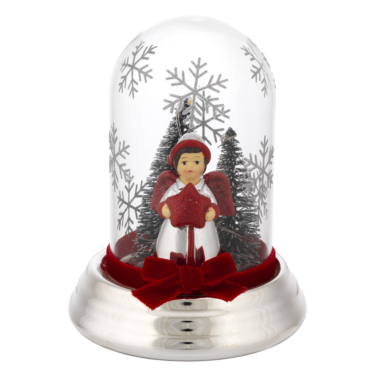 Bagutta Cupola Natalizia Luminosa Argento con Angelo e Stella 13 cm