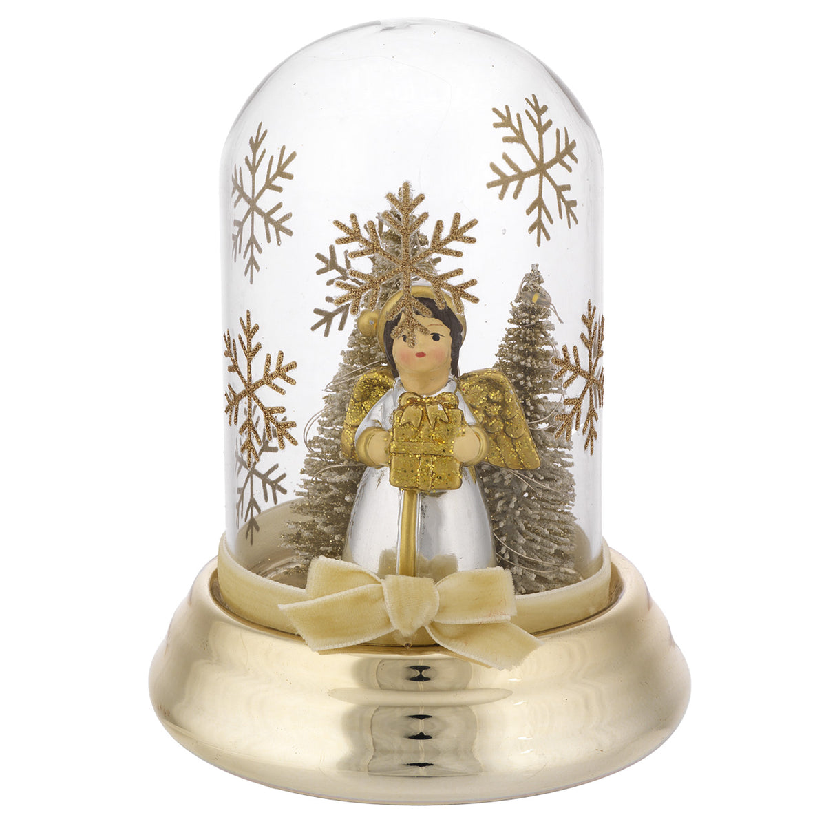 Bagutta Cupola Natalizia Luminosa Oro con Angelo e Regalo 13 cm