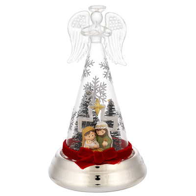 Bagutta Angelo Natalizio Luminoso Argento con Presepe e Capanna 18 cm