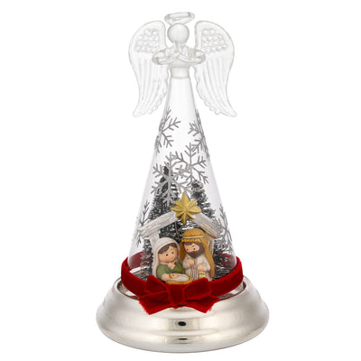 Bagutta Angelo Natalizio Luminoso Argento con Sacra Famiglia 18 cm