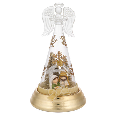 Bagutta Angelo Natalizio Luminoso Oro con Presepe e Capanna 18 cm