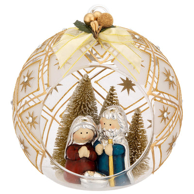 Bagutta Sfera Natalizia Aperta con Presepe e Abeti Finitura Oro Diametro 18 cm