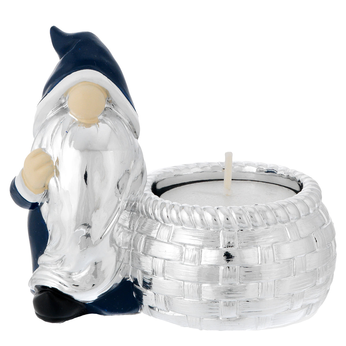 Bagutta Gnomo Natalizio Portacandela Silver Plated Blu con Tealight 8x8 cm