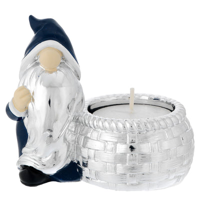 Bagutta Gnomo Natalizio Portacandela Silver Plated Blu con Tealight 8x8 cm