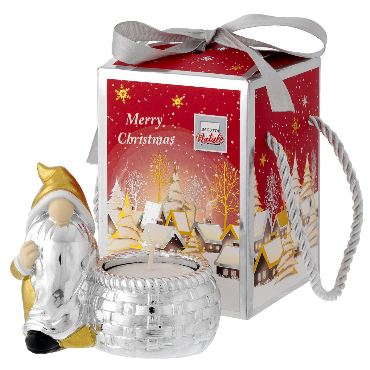 Bagutta Gnomo Natalizio Portacandela Silver Plated Blu con Tealight 8x8 cm