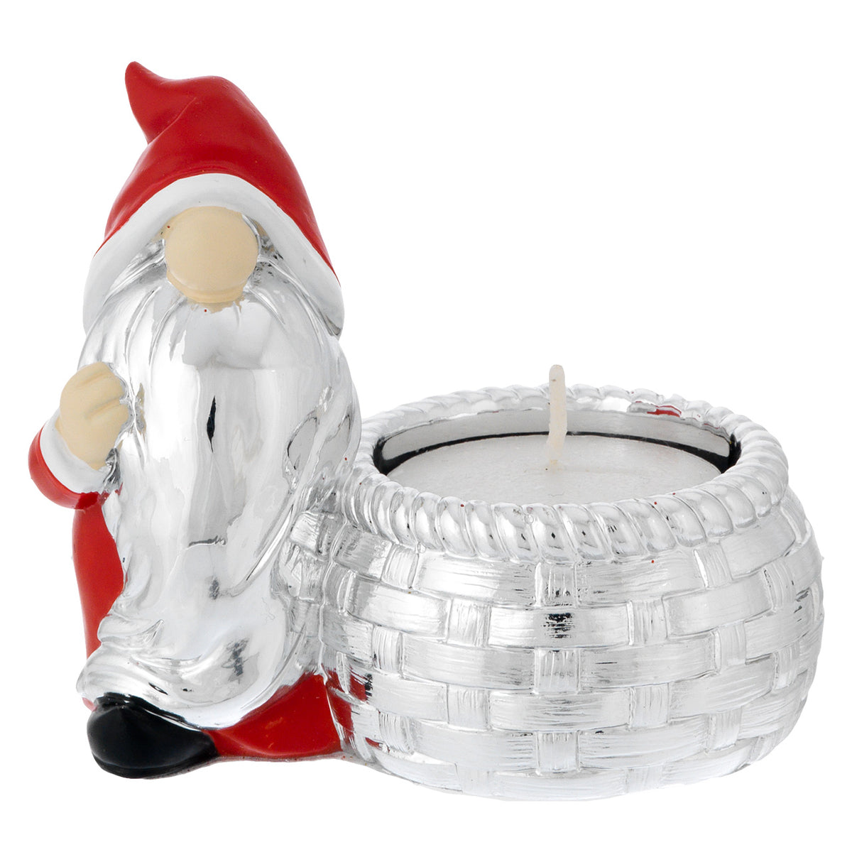 Bagutta Gnomo Natalizio Portacandela Silver Plated Rosso con Tealight 8x8 cm