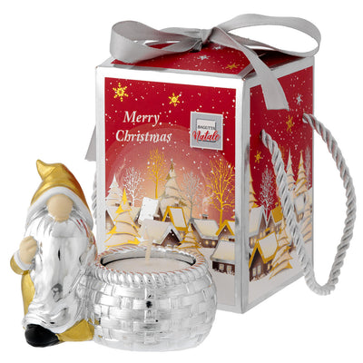 Bagutta Gnomo Natalizio Portacandela Silver Plated Rosso con Tealight 8x8 cm