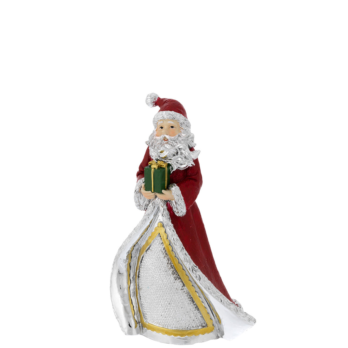 Bagutta Decorazione Babbo Natale Rosso e Argento con Pacco Regalo Verde 16 cm