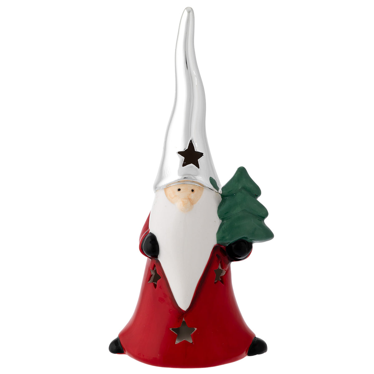Bagutta Babbo Natale LED Rosso con Albero Verde e Cappello Argento 20 cm