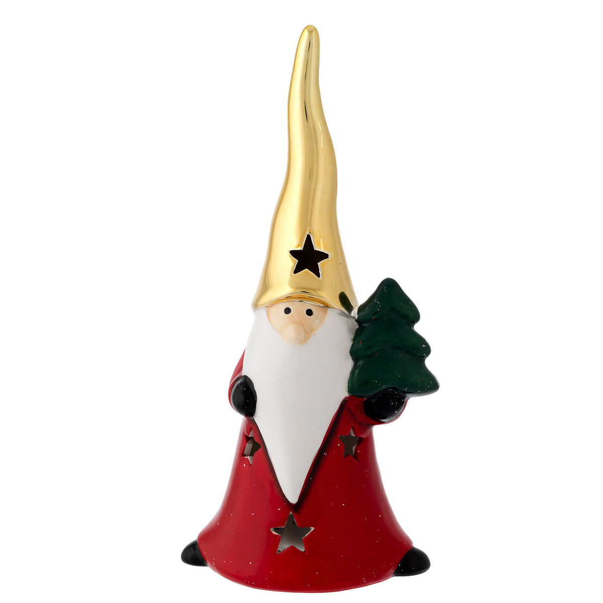 Bagutta Babbo Natale LED Rosso con Albero Verde e Cappello Oro 20 cm