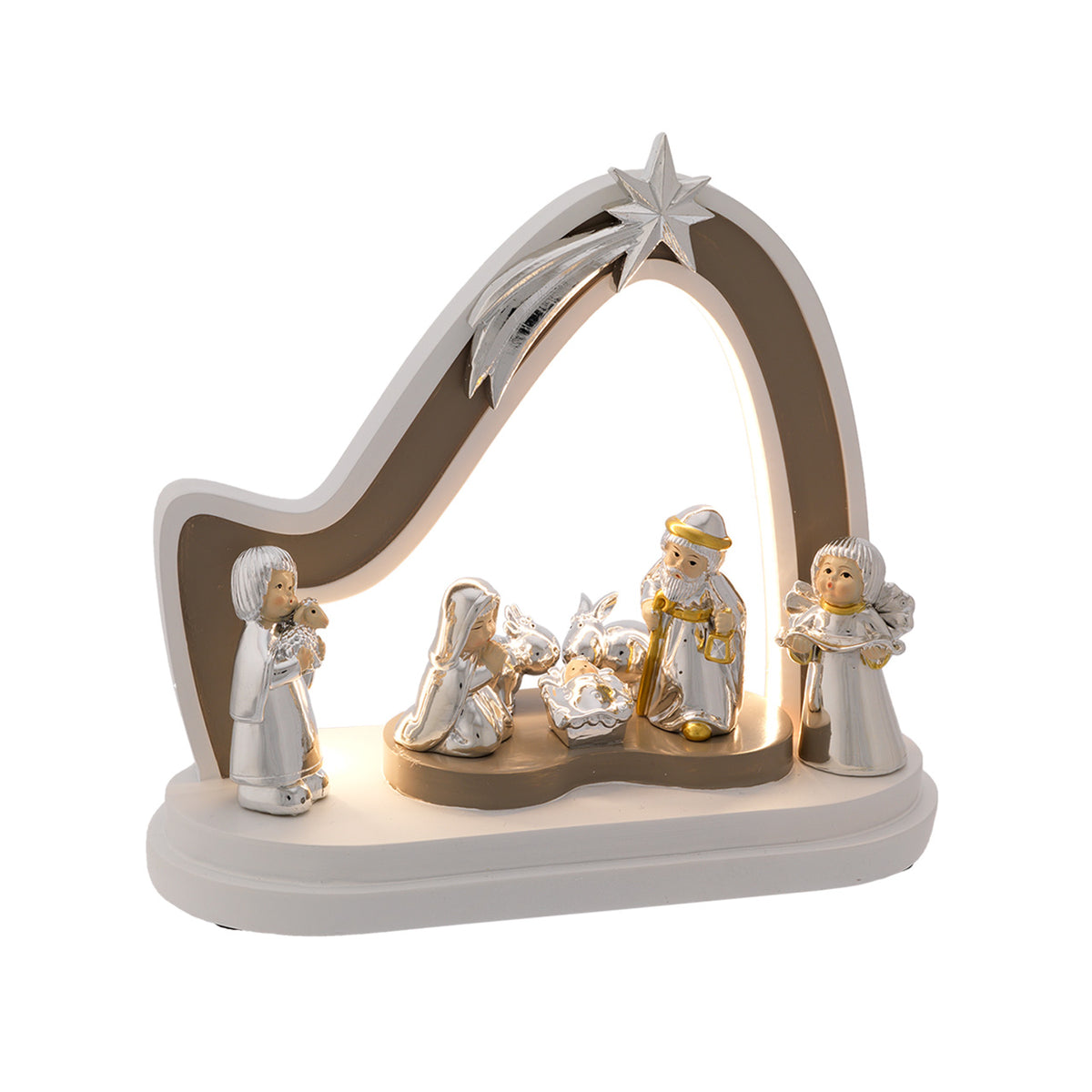 Bagutta Presepe Provenzale con Capanna LED Tortora e Bianca 7 Pezzi 9x21x19 cm