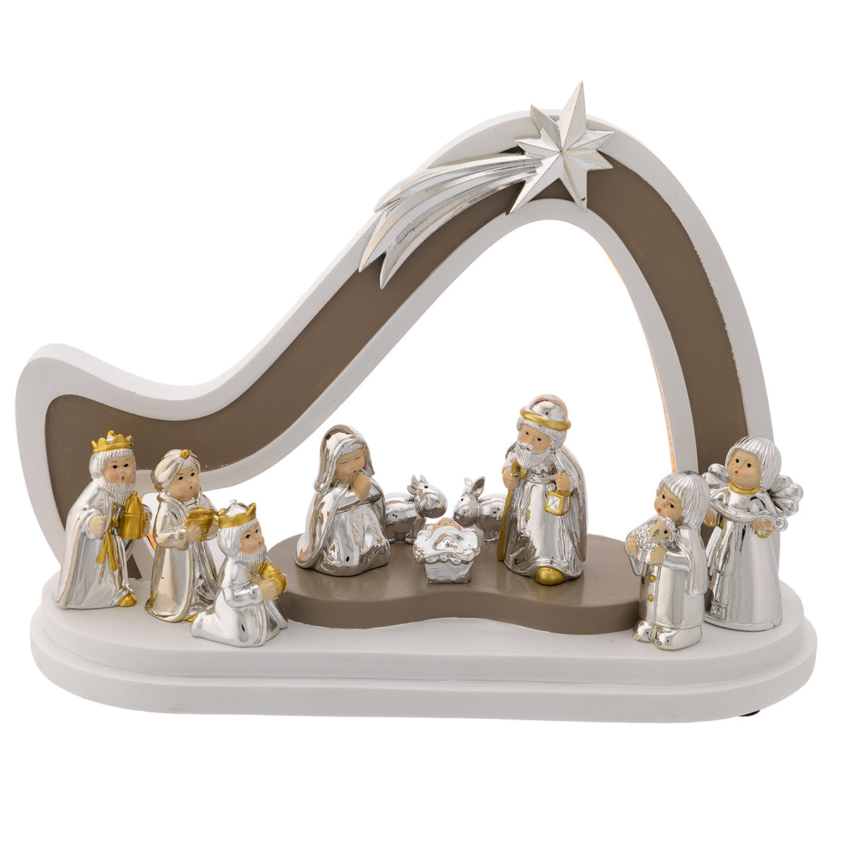 Bagutta Presepe Provenzale con Capanna LED Tortora e Bianca 10 Pezzi 12x27x21 cm