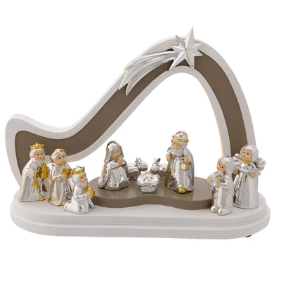 Bagutta Presepe Provenzale con Capanna LED Tortora e Bianca 10 Pezzi 12x27x21 cm