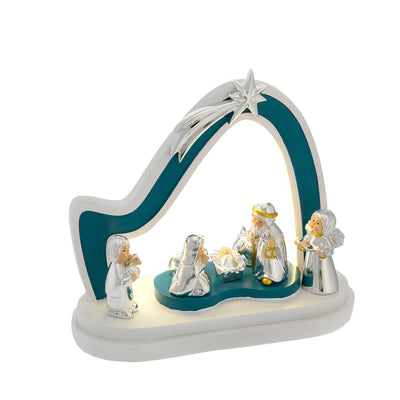Bagutta Presepe Provenzale con Capanna LED Ottanio e Bianca 7 Pezzi 9x21x19 cm