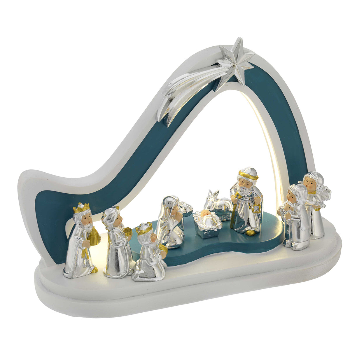 Bagutta Presepe Provenzale con Capanna LED Ottanio e Bianca 10 Pezzi 12x27x21 cm