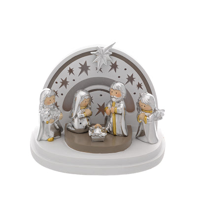 Bagutta Presepe Natalizio Europeo con Parete ad Arcobaleno LED 5 Figure 12x18x15 cm