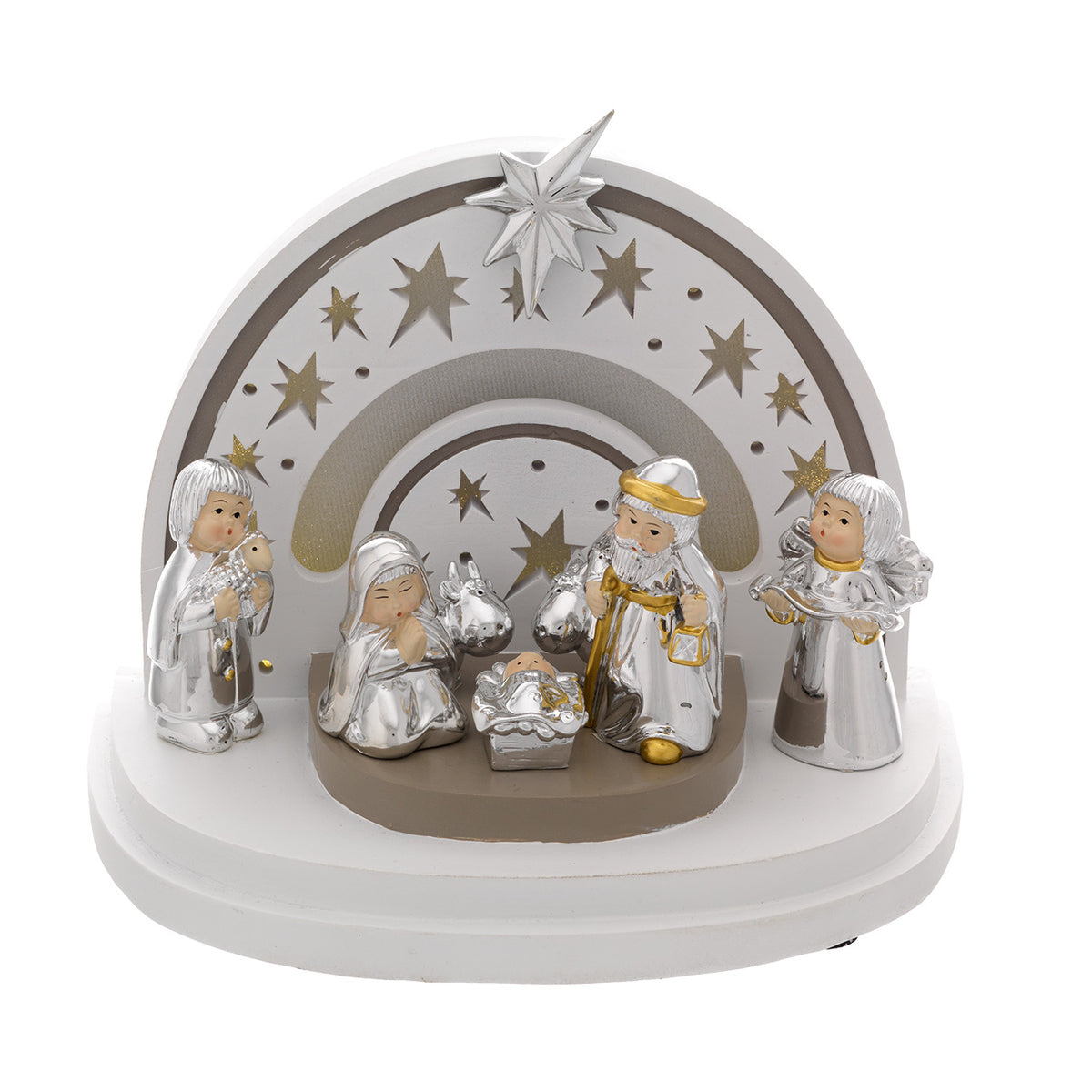 Bagutta Presepe Natalizio Provenzale con Parete ad Arcobaleno LED 7 Figure 12x18x15 cm