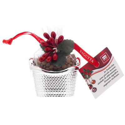 Bagutta Cestello Portafortuna con Lenticchie e Fiore Rosso 5x5 cm