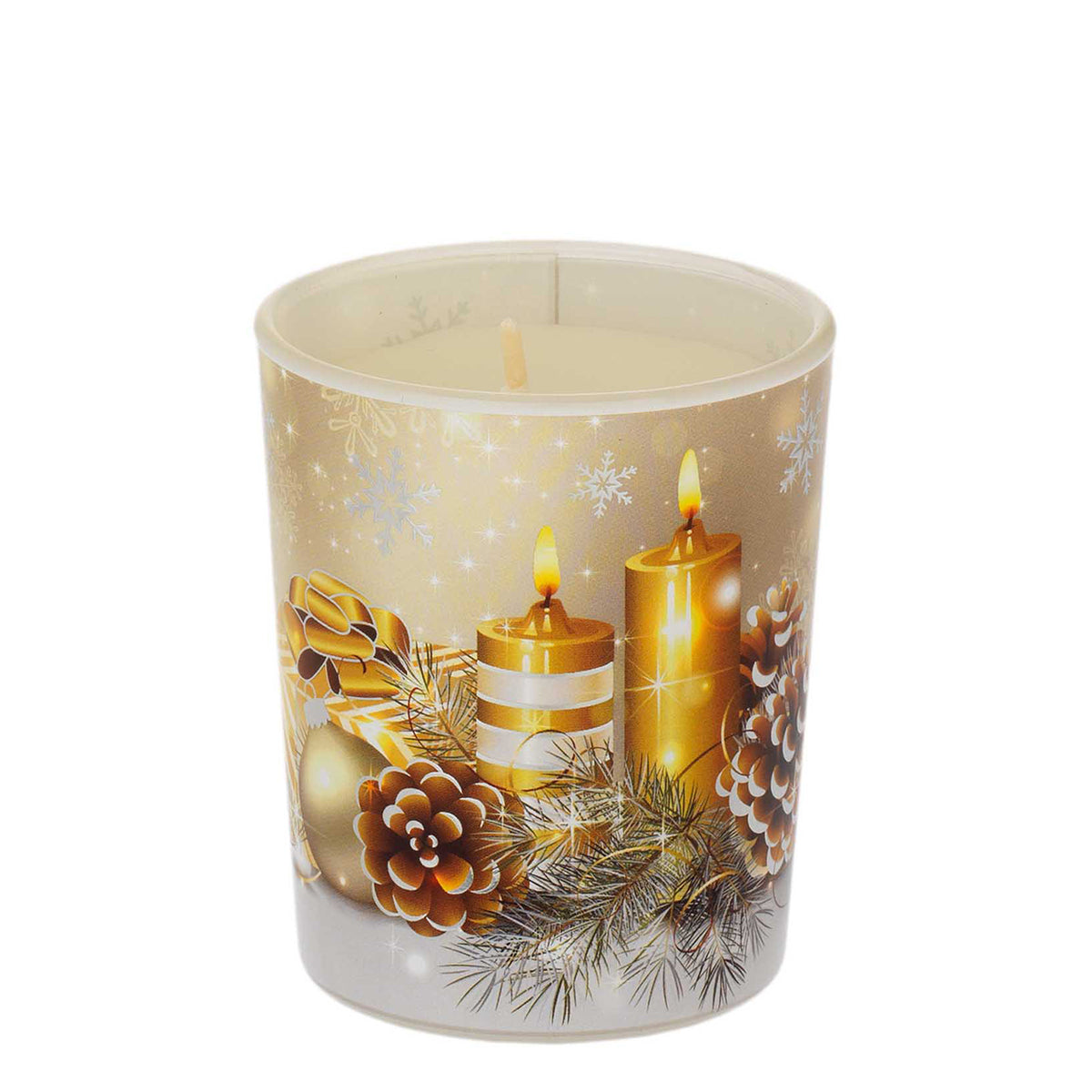Bagutta Candela Profumata Vaniglia Bianca con Candele e Pigne 70 g 5,5x7 cm