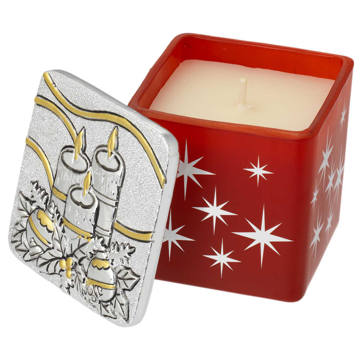 Bagutta Candela Profumata alla Cannella in Vetro Rosso con Candele 100 g 6x6x6 cm