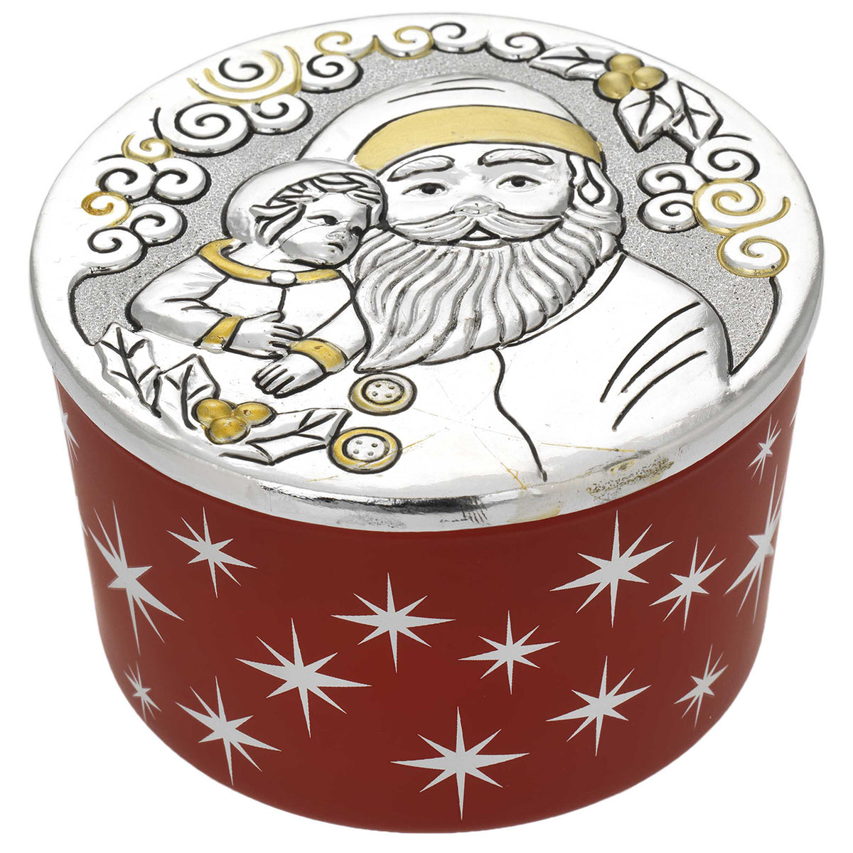 Bagutta Candela Profumata in Vasetto Tondo Rosso con Coperchio Babbo Natale 200 g 10,7x6 cm
