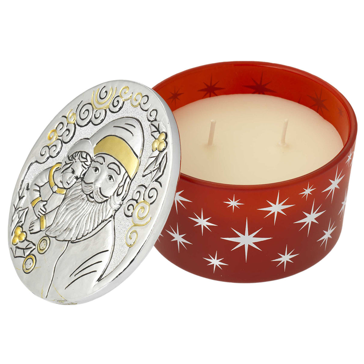 Bagutta Candela Profumata in Vasetto Tondo Rosso con Coperchio Babbo Natale 200 g 10,7x6 cm