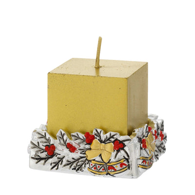 Bagutta Portacandela Natalizio Silver Plated con Agrifoglio e Candela Oro 4x4x4 cm