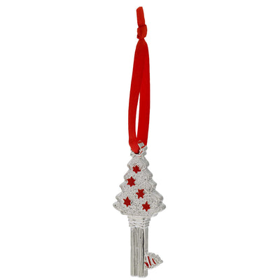 Bagutta Chiavetta Portafortuna Natalizia ad Albero con Stelle Rosse 8 cm