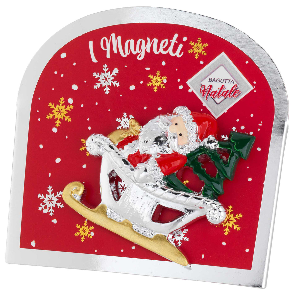 Bagutta Magnete Natalizio Babbo Natale in Slitta con Albero 5x5 cm