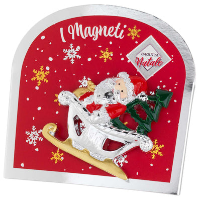 Bagutta Magnete Natalizio Babbo Natale in Slitta con Albero 5x5 cm