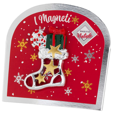 Bagutta Magnete Natalizio Calza con Regali e Bastoncino di Zucchero 5x5 cm