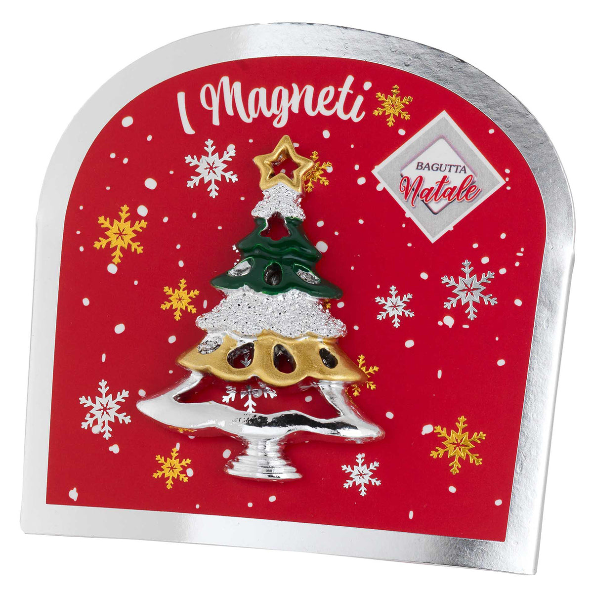 Bagutta Magnete Natalizio Albero con Decorazioni Oro 5x5 cm
