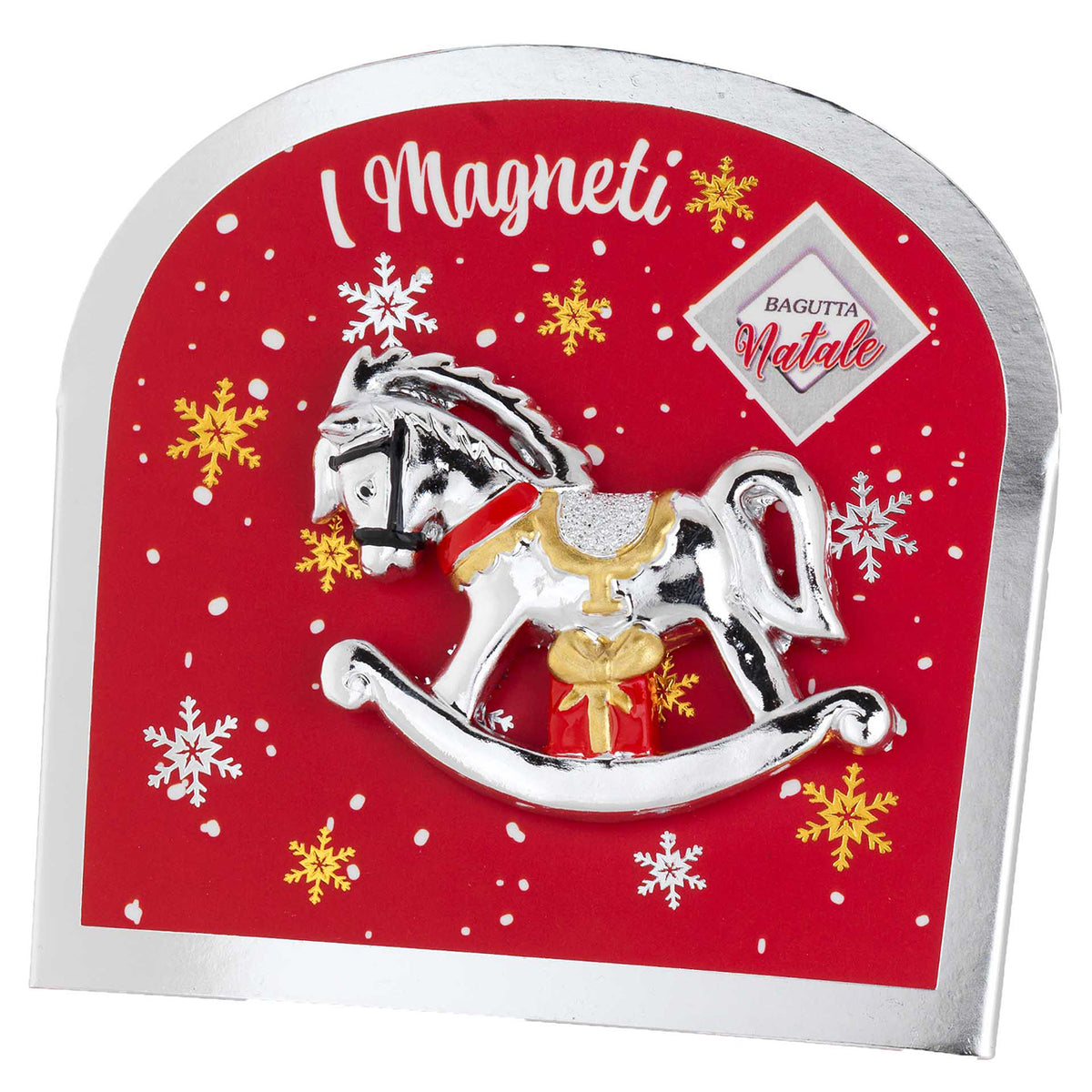 Bagutta Magnete Natalizio Cavallo a Dondolo con Regalo 5x5 cm
