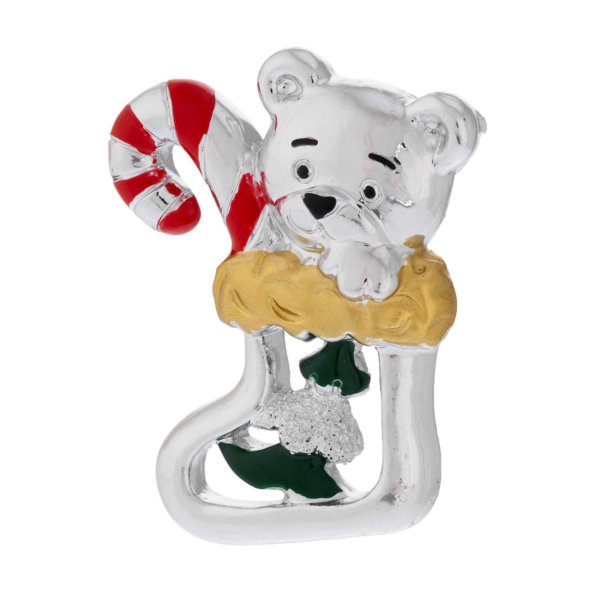 Bagutta Magnete Natalizio Orso Polare con Bastoncino di Zucchero 5x5 cm