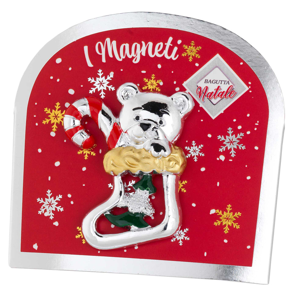 Bagutta Magnete Natalizio Orso Polare con Bastoncino di Zucchero 5x5 cm