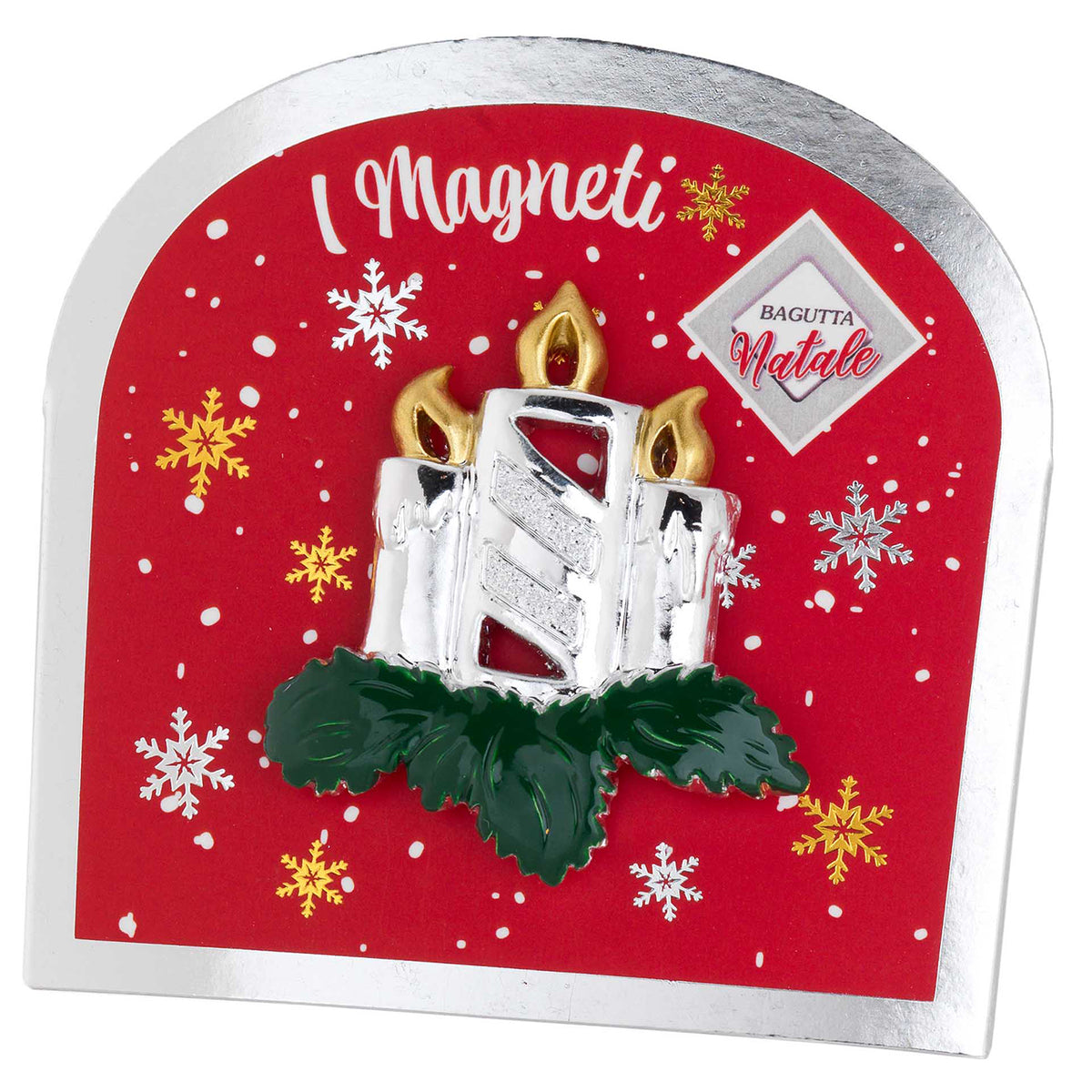 Bagutta Magnete Natalizio Tre Candele con Agrifoglio 5x5 cm