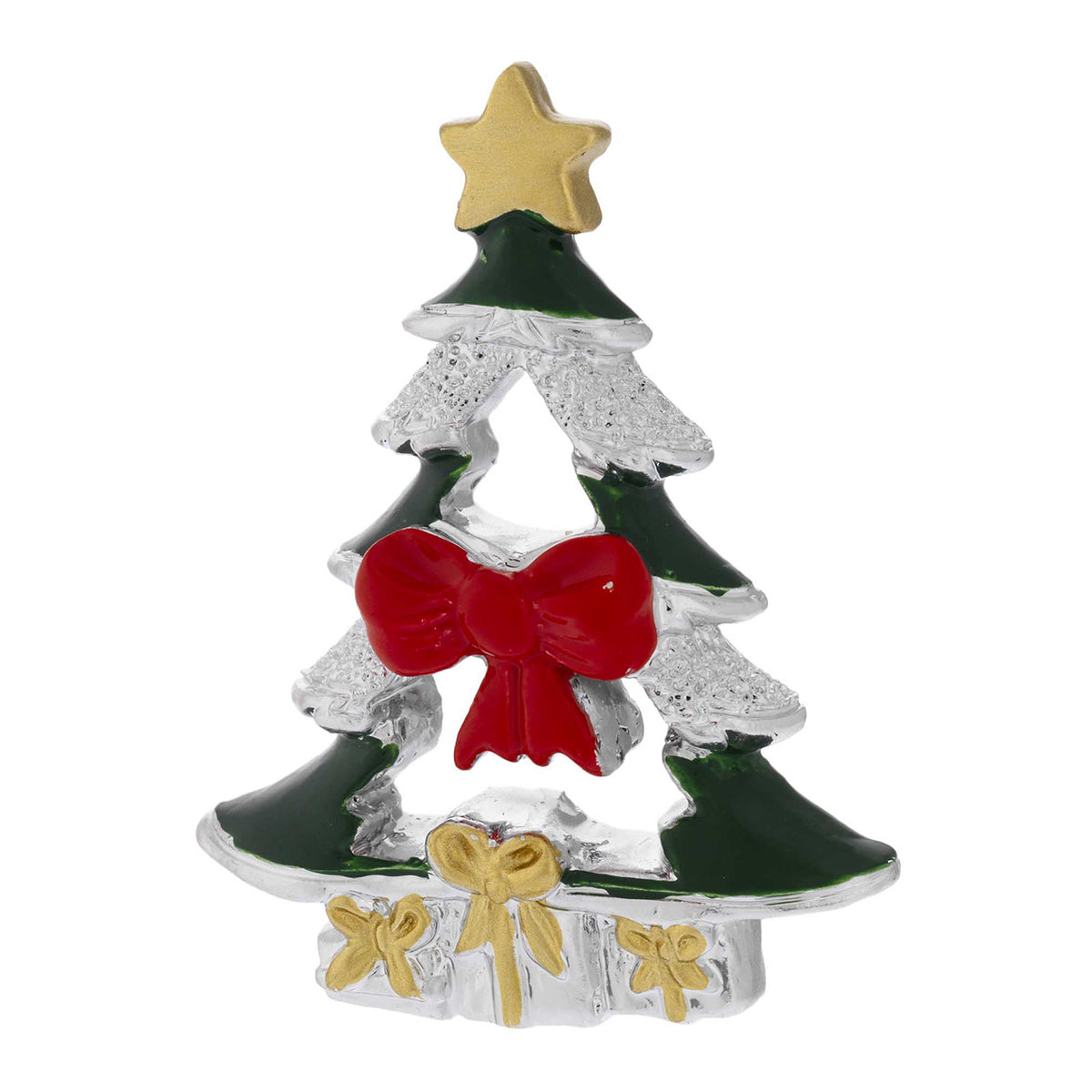 Bagutta Magnete Natalizio Albero di Natale con Fiocco Rosso 5x5 cm