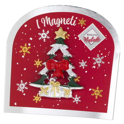 Bagutta Magnete Natalizio Albero di Natale con Fiocco Rosso 5x5 cm